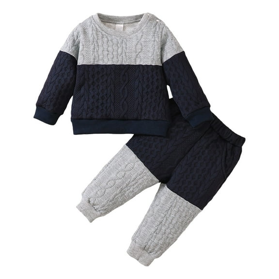Kiijoy Newborn Boys Outfits Colorblock Knit Jacquard Pullover Sweatshirt Pants Sweatsuit