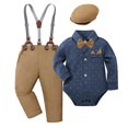 thumbnail image 1 of Kiijoy Newborn Boys Outfits Long Sleeve Shirt Adjustable Suspenders Pants Hat Party Suit, 1 of 8