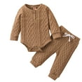 thumbnail image 1 of Kiijoy Newborn Boys Outfits Solid Casual Long Sleeve Romper Pants 2Pcs Set, Sizes 6-12M, 1 of 6