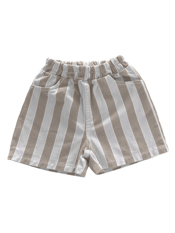 Newborn Boys Striped Shorts Summer Lightweight Casual Pull On Shorts, Khaki, Sizes 9-12M