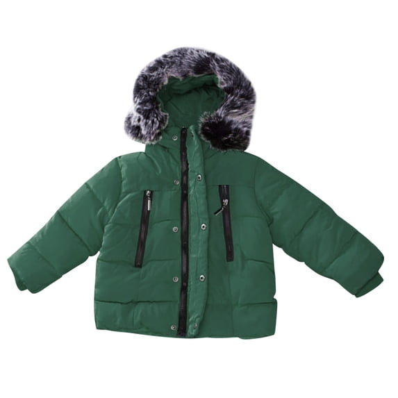 Kiijoy Boys Winter Warm Padded Coat Outerwear Zipper Hooded Puffer Jacket, Green, 6-12 Months