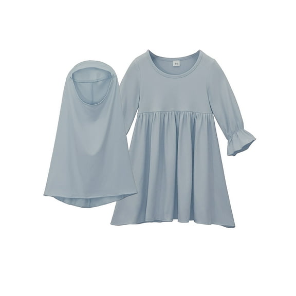 Kiijoy Newborn Girls Abaya and Headscarf Set Solid Full Hijab Burka Outfits, Sizes 0-6M