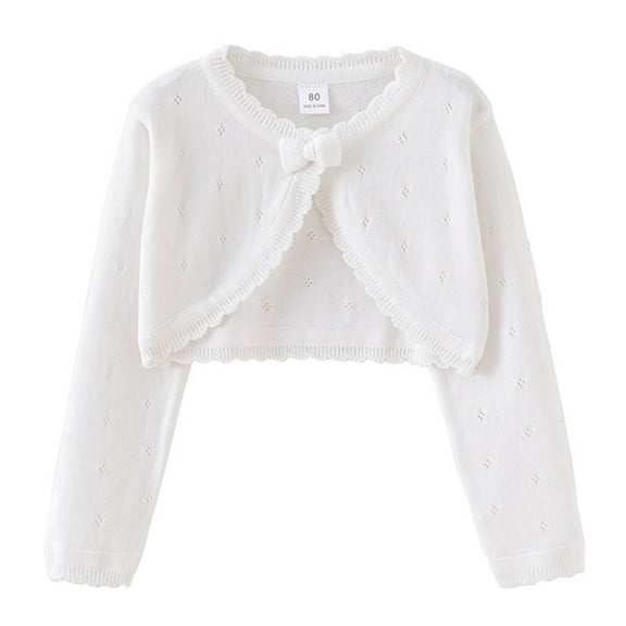 Kiijoy Girls Bow Knit Cardigan Sweater Lace Long Sleeve Top Blouse, Sizes 6-12M