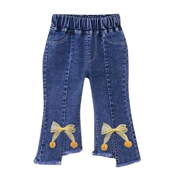 Kiijoy Newborn Girls Flare Jeans Casual Bow Pull On Denim Pants for Child, Sizes 6-12M