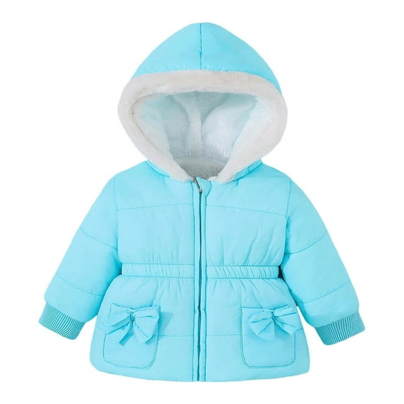Kiijoy Girls Padded Coat Warm Bow Hooded Jacket Kids Outerwear, Sizes 6-9M