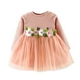 thumbnail image 1 of Kiijoy Newborn Girls Flower Embroidery Ribbed Long Sleeve Dress Fall Mesh Princess Dress, 1 of 7