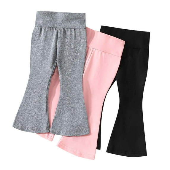 Kiijoy Girls High Waisted Flare Pants Casual Stretch Leggings, 3-Pack, Sizes 9-12M