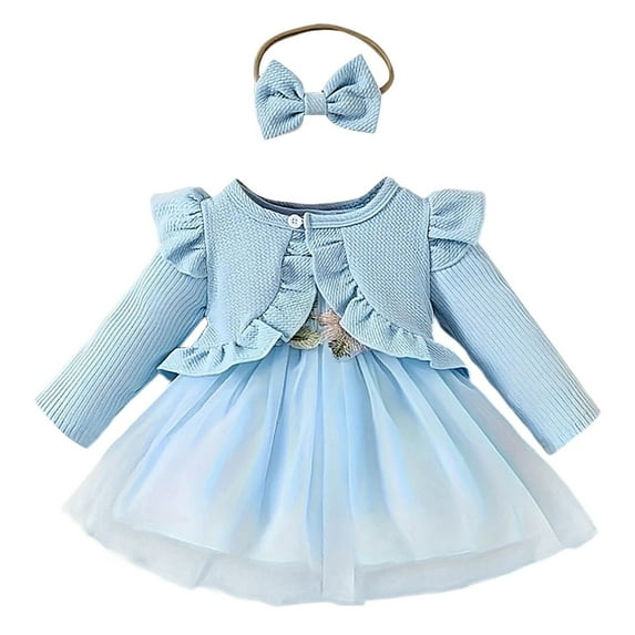 Kiijoy Newborn Girls Outfits Cute Floral Mesh Dress with Long Sleeve Jacket, Sizes 9-12M