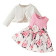 thumbnail image 1 of Kiijoy Newborn Girls Outfits Flower Print Tank Dress Ruffles Long Sleeve Cardigan Top Set, 1 of 2