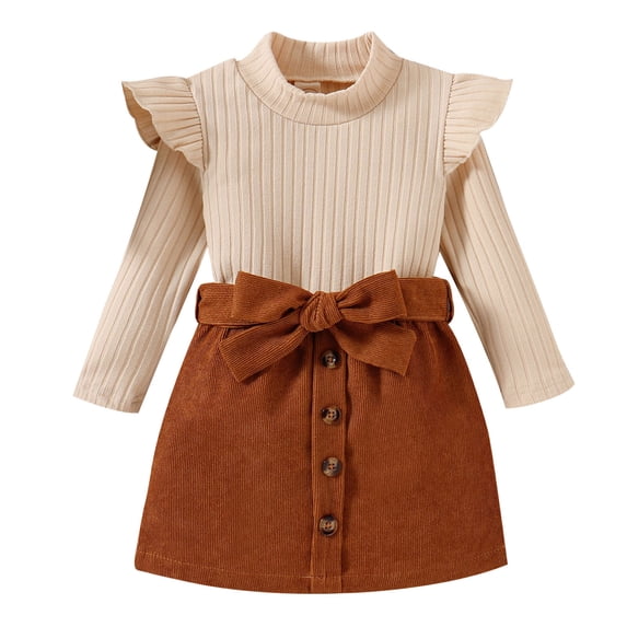 Kiijoy Newborn Girls Outfits Ruffles Long Sleeve Ribbed Turtleneck T-Shirt Skirt Set, Sizes 9-12M