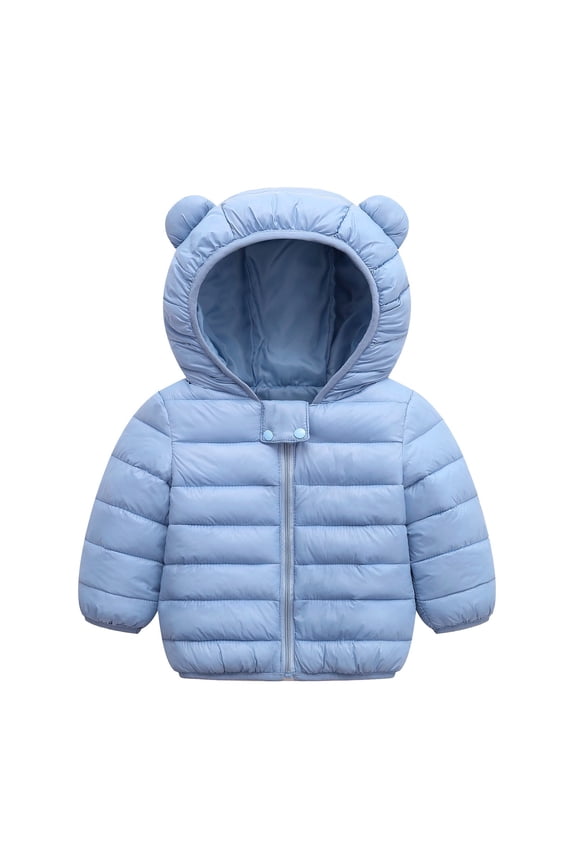 Newborn Girls Puffer Coat Bear Ears Hooded Jacket Solid Zip Up Padded Outerwear