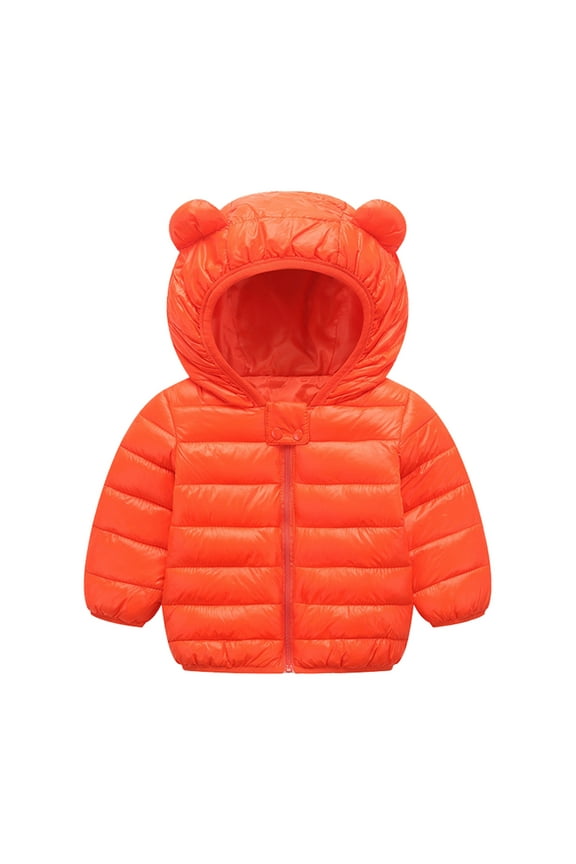 Newborn Girls Puffer Coat Bear Ears Hooded Jacket Solid Zip Up Padded Outerwear