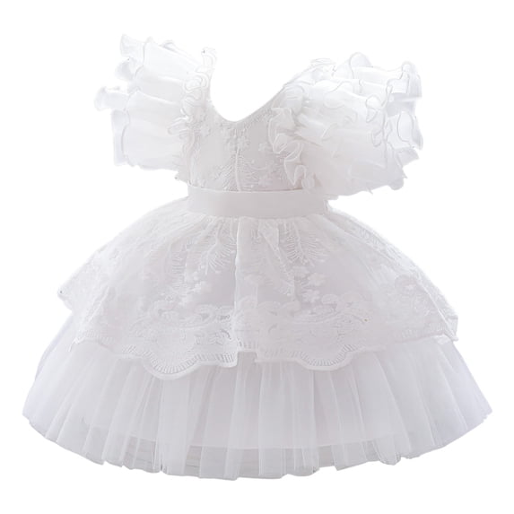 Kiijoy Newborn Girls Ruffles Birthday Party Gown Embroidery Wedding Princess Pageant Dress