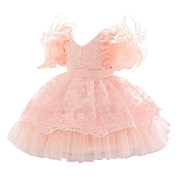 Kiijoy Newborn Girls Ruffles Birthday Party Gown Embroidery Wedding Princess Pageant Dress