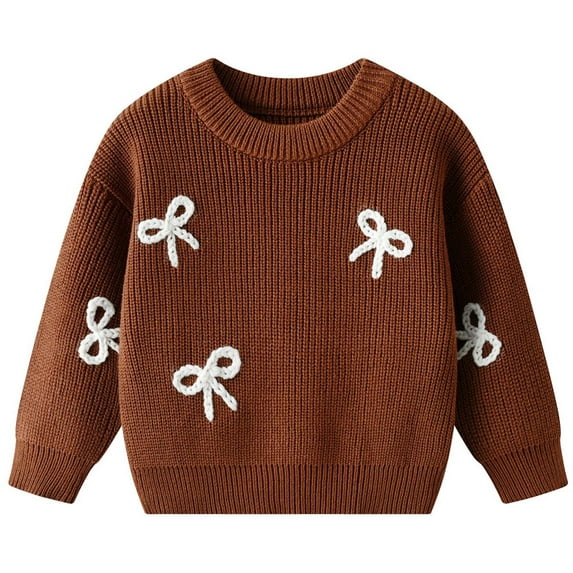 Kiijoy Girls Sweater Bow Embroidery Crewneck Pullover Winter Knitwear, Sizes 3-6M