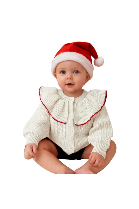 Newborn Girls Sweater Ruffle Peter Pan Collar Long Sleeve Cardigan Jacket Knitwear