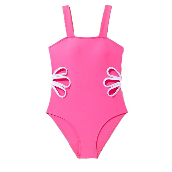 Kiijoy One-Piece Swimsuit for Girls Cut Out Square Neck Stretch Bathing Suit, Sizes 7-12
