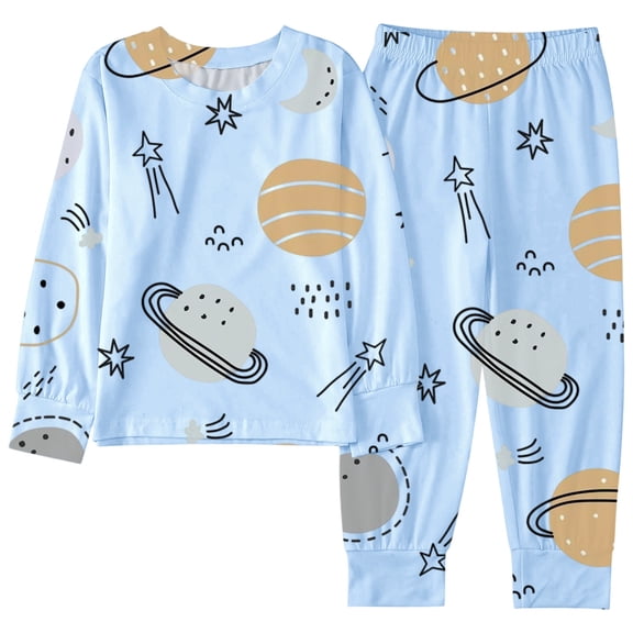 Kiijoy Pajama Set for Girl Cute Print Sleepwear Long Sleeve Top and Pants Set, Sizes 9-10