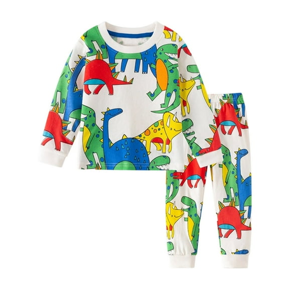Kiijoy Pajamas for Boys Dinosaur Print Long Sleeve T-Shirt Pants Sleepwear, Sizes 3-4