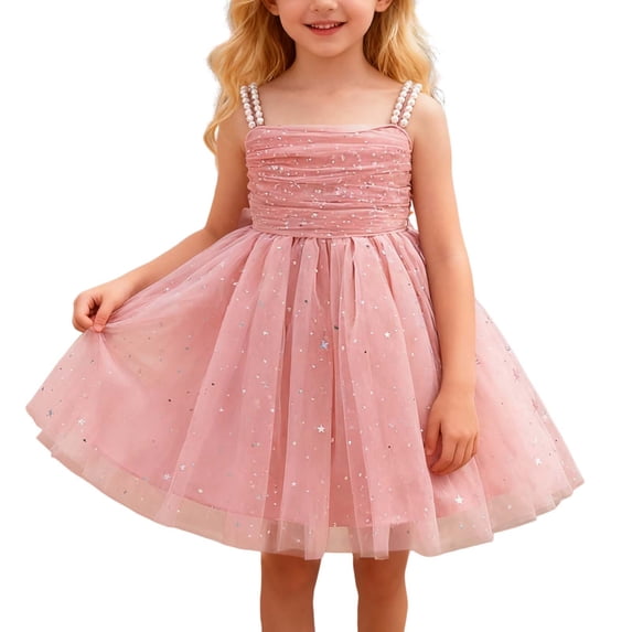 Kiijoy Sparkly Sequin Tutu Dress for Girls Sleeveless Ruched Princess Dress, Sizes 3-8