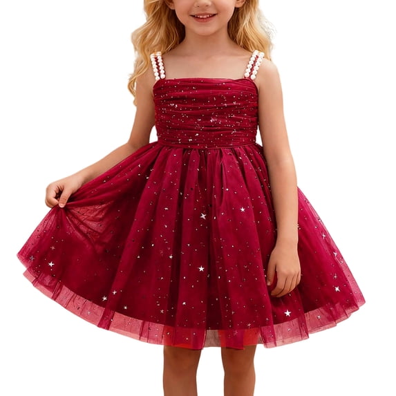 Kiijoy Sparkly Sequin Tutu Dress for Girls Sleeveless Ruched Princess Dress, Sizes 3-8