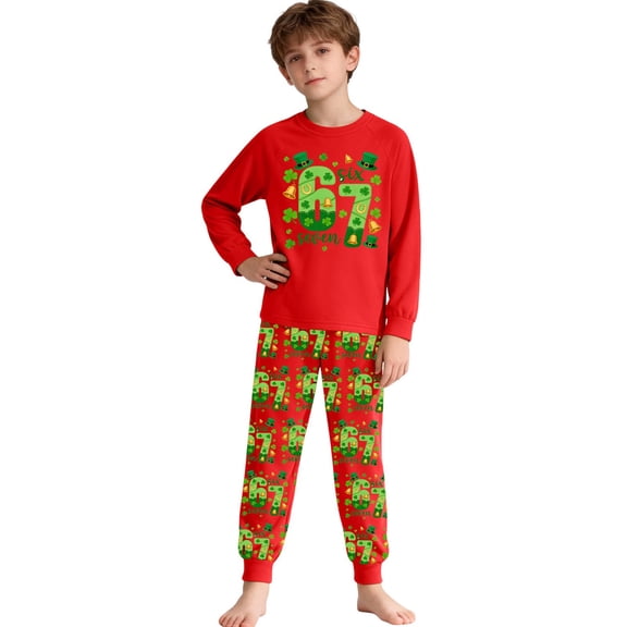 Kiijoy St. Patrick's Day Pajamas for Toddler Boys Long Sleeve Top Pants PJs, Sizes 4-5T