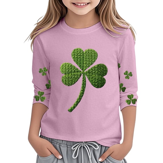 Kiijoy St. Patrick's Day T Shirt for Toddler Girls Cute Clover Graphic Tee, Sizes 4-5