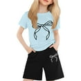 thumbnail image 1 of Kiijoy Summer Big Girls Outfits Bow Print Short Sleeve T-Shirt Shorts Set, Sizes 8-9, 1 of 3