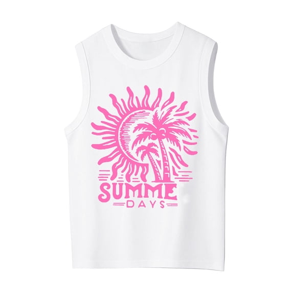 Kiijoy Summer Girls Beach Tank Top Casual Lightweight Crewneck Sleeveless Tee, Sizes 2-15