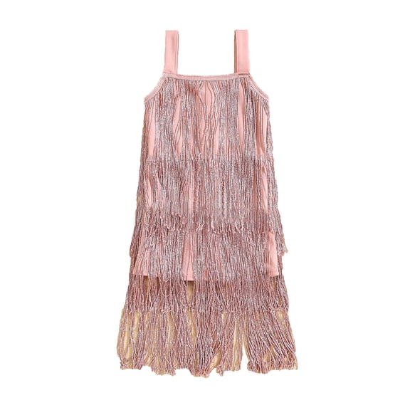 Kiijoy Summer Girls Flapper Dress Sequins Fringe Tango Latin Dance Dress, Sizes 18M-6Y