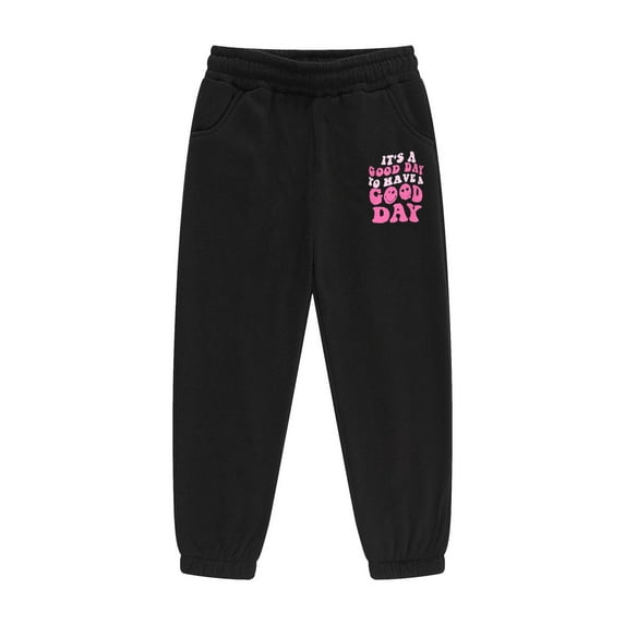 Kiijoy Sweatpants for Girls Letter Print High Waisted Jogger Pants Trousers, Sizes 2-3