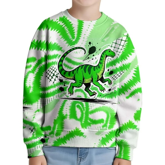 Kiijoy Sweatshirt for Boys Casual Dinosaur Tie Dyed Crew Neck Pullover Top, Sizes 12-18M