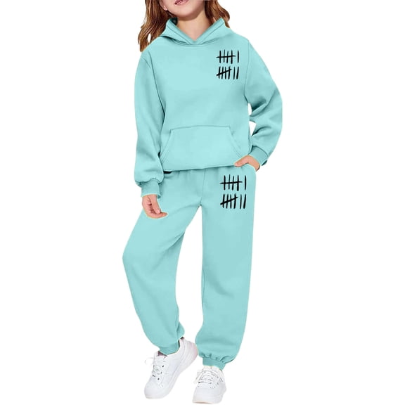 Kiijoy Sweatsuit for Big Girls Soft Fleece Lined Hoodie Sweatpants Outfits, Sizes 10-11