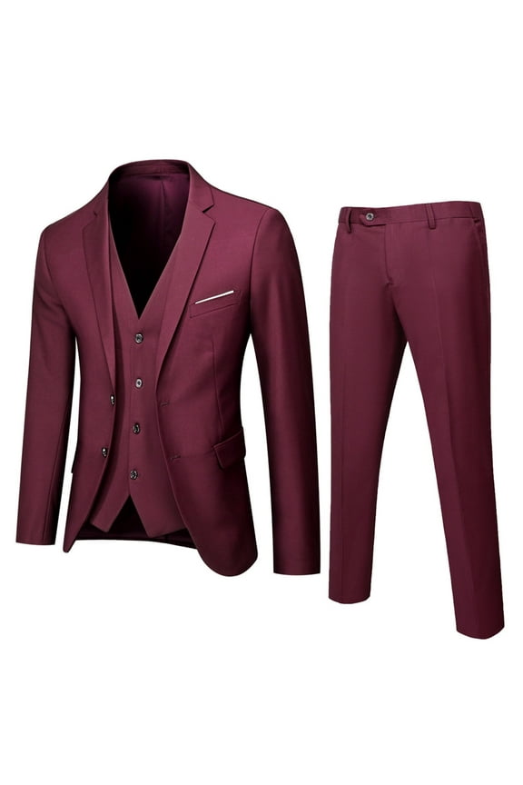 Teen Boys 3Pc Suit Formal Solid Color Long Sleeve Blazer Vest Pants Outfits