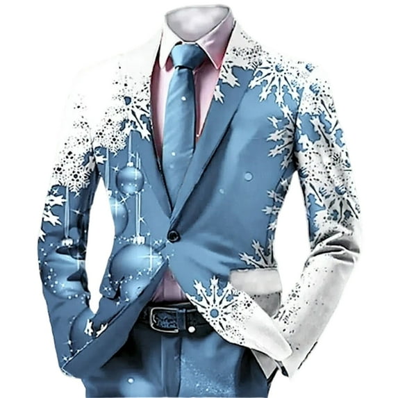 Kiijoy Teen Boys Christmas Blazer Snowflake Print Suit Jacket Sport Coat, Sizes 13-14