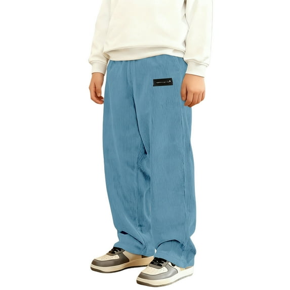 Kiijoy Teen Boys Corduroy Pants Casual Baggy Straight Leg Trousers for Kids, Sizes 5-16