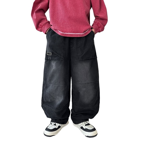 Kiijoy Boys Loose Fit Straight-Leg Jeans Casual Baggy Denim Pants, Sizes 13-14