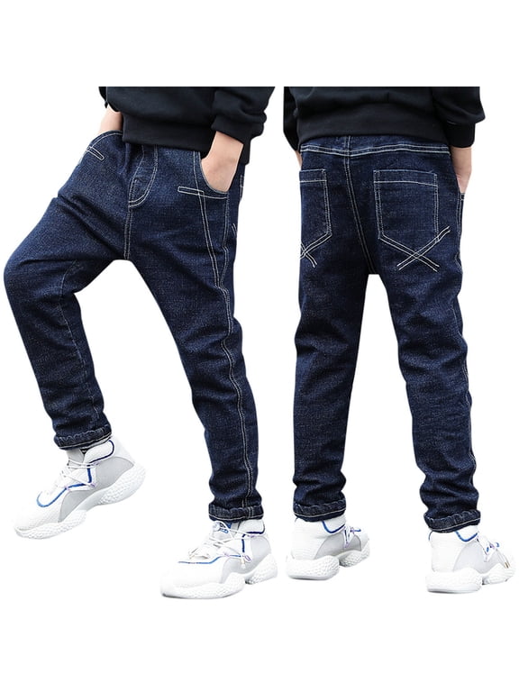 Boys Regular Straight Fit Jeans Casual Stretch Denim Pants, Sizes 13-14