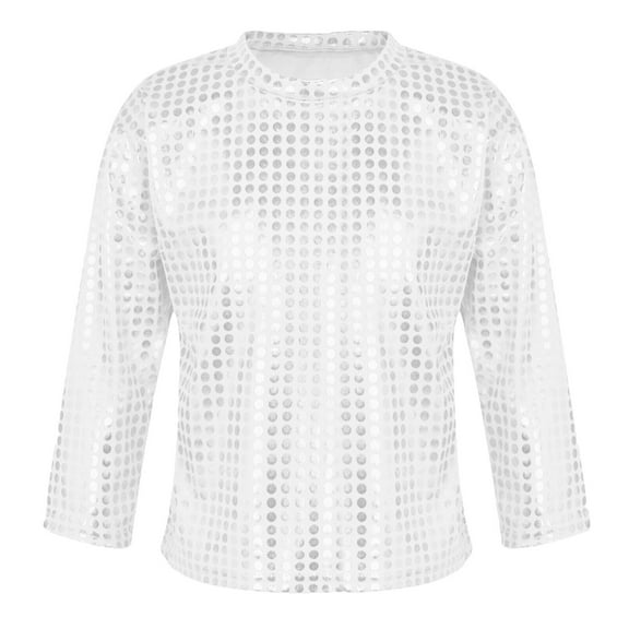 Kiijoy Teen Boys Sequin Glitter Long Sleeve T-Shirt Party Carnival Crewneck T Shirt