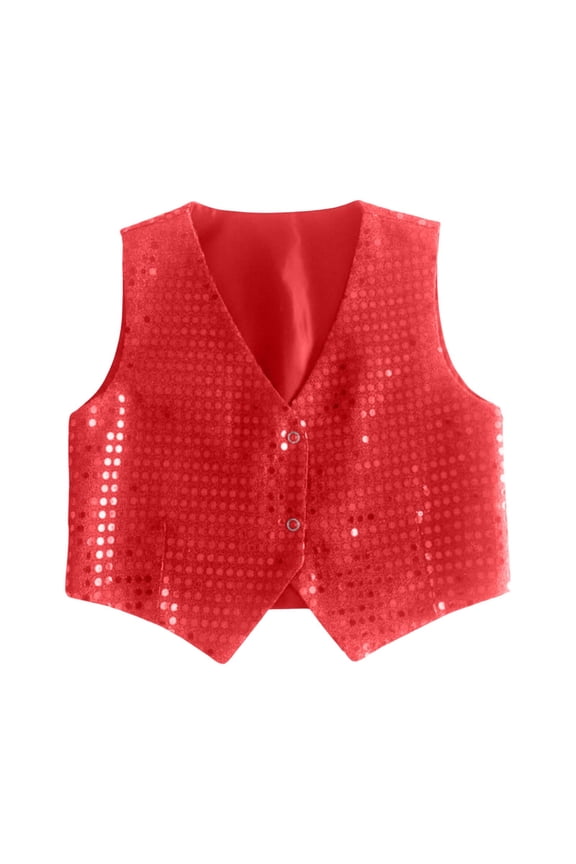Teen Boys Sparkling Sequins Vest Party Stage Performance Waistcoat, Sizes 2-16