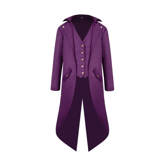 Kiijoy Teen Boys Tailcoat Halloween Medieval Tuxedo Coat Retro Dress Up Jacket, Purple, 17-18 Years