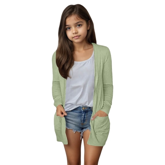 Kiijoy Teen Girls Cardigan Jacket Solid Color Casual Outerwear with Pocket, Sizes 13-14