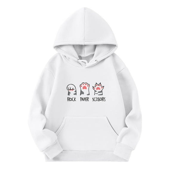 Kiijoy Teen Girls Casual Hoodie Cute Cartoon Cat Pullover Hooded Sweatshirt, Sizes 13-14