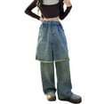 thumbnail image 1 of Kiijoy Teen Girls Distressed Skirt Jeans Straight Leg Elastic Waist Denim Pants, Sizes 15-16, 1 of 8