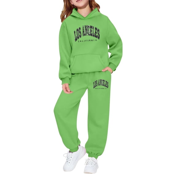 Kiijoy Girls Tracksuit Los Angeles Print Hoodie Joggers Set, Sizes 2-14