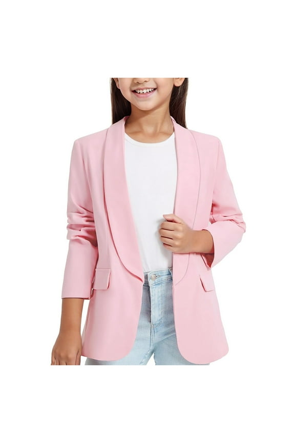 Girls Formal Suit Jacket Solid Shawl Collar Open Front Blazer, Sizes 13-14