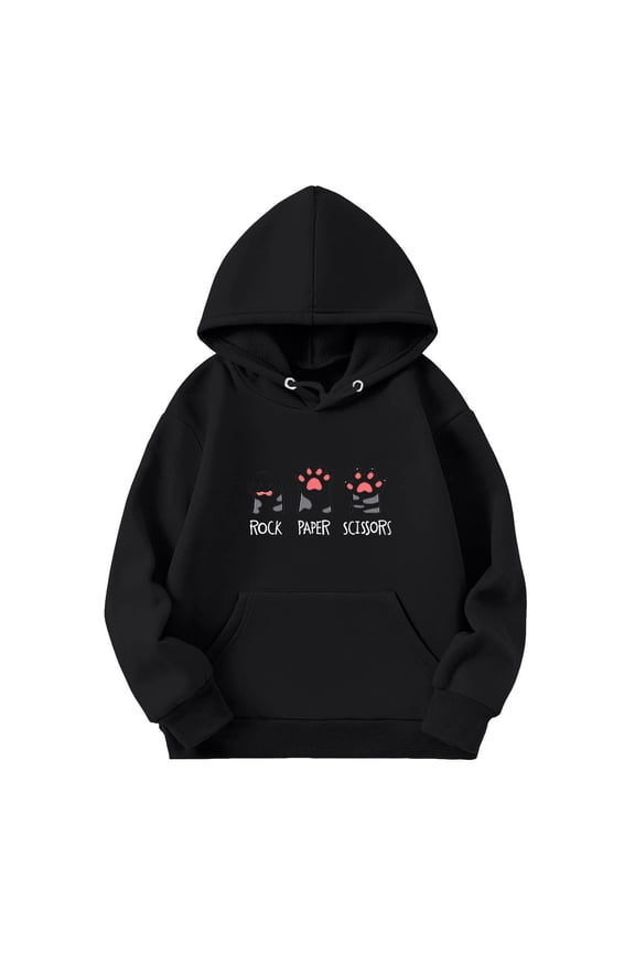 Teen Girls Graphic Hoodie Cartoon Cat Long Sleeve Pullover Hooded Sweatshirt