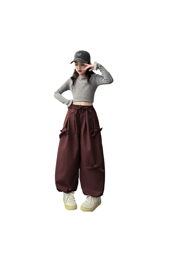 Teen Girls Loose Fit Bow Harem Pants Fashion High Waisted Bloomers, Sizes 15-16