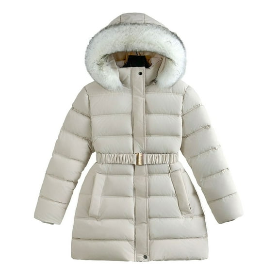Kiijoy Teen Girls Padded Coat Winter Hooded Puffer Jacket Kids Outerwear, Sizes 13-14