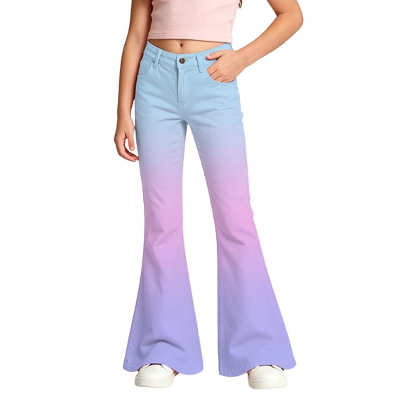 Kiijoy Girls Rainbow Gradient Flared Pants Casual Mid Rise Pants with Pockets, Sizes 15-16